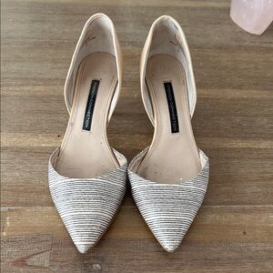 French Connection Women's Black and Cream Striped Heels